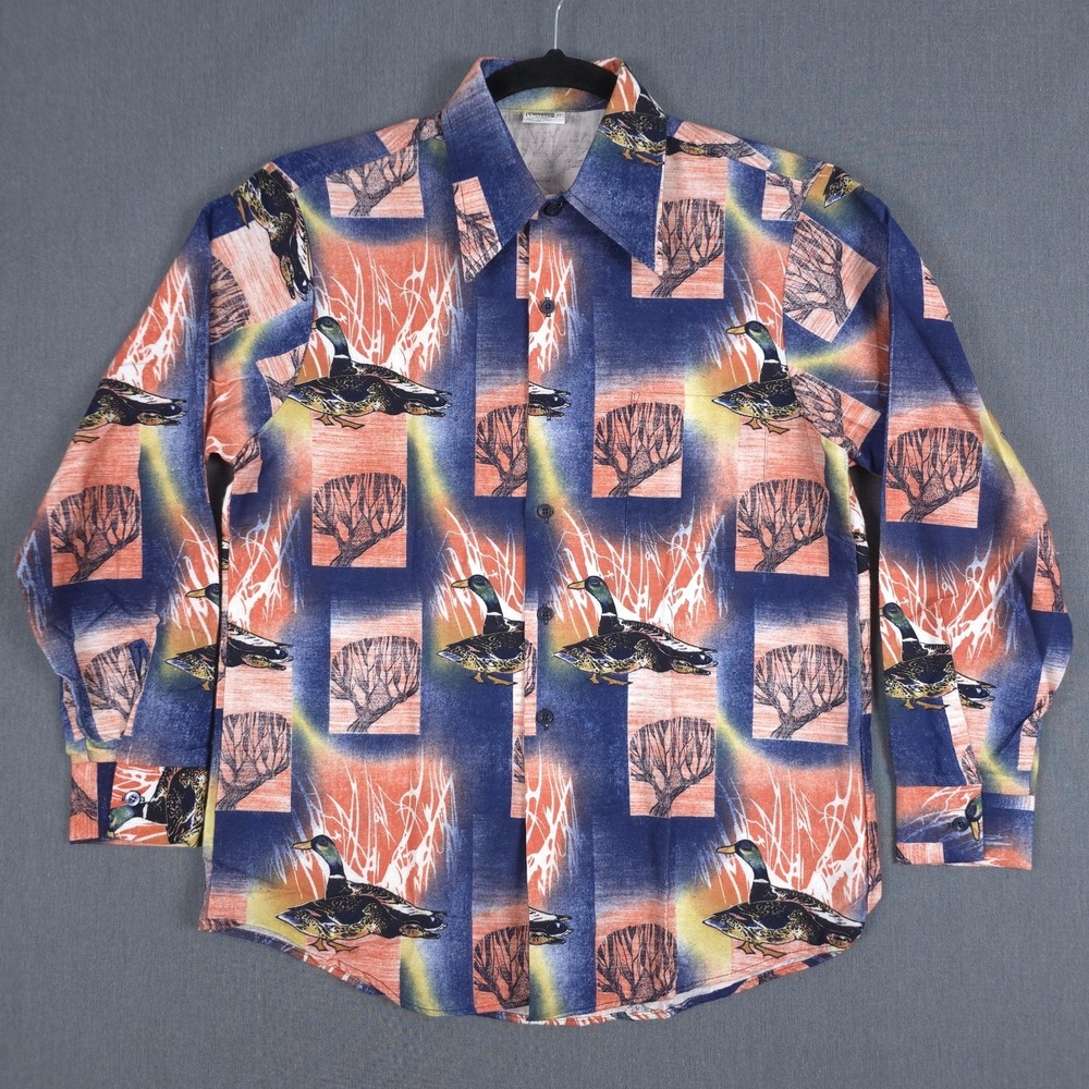 Vintage Montgomery Ward Psychedelic Shirt Men Medium AOP Lightweight Retro Disco